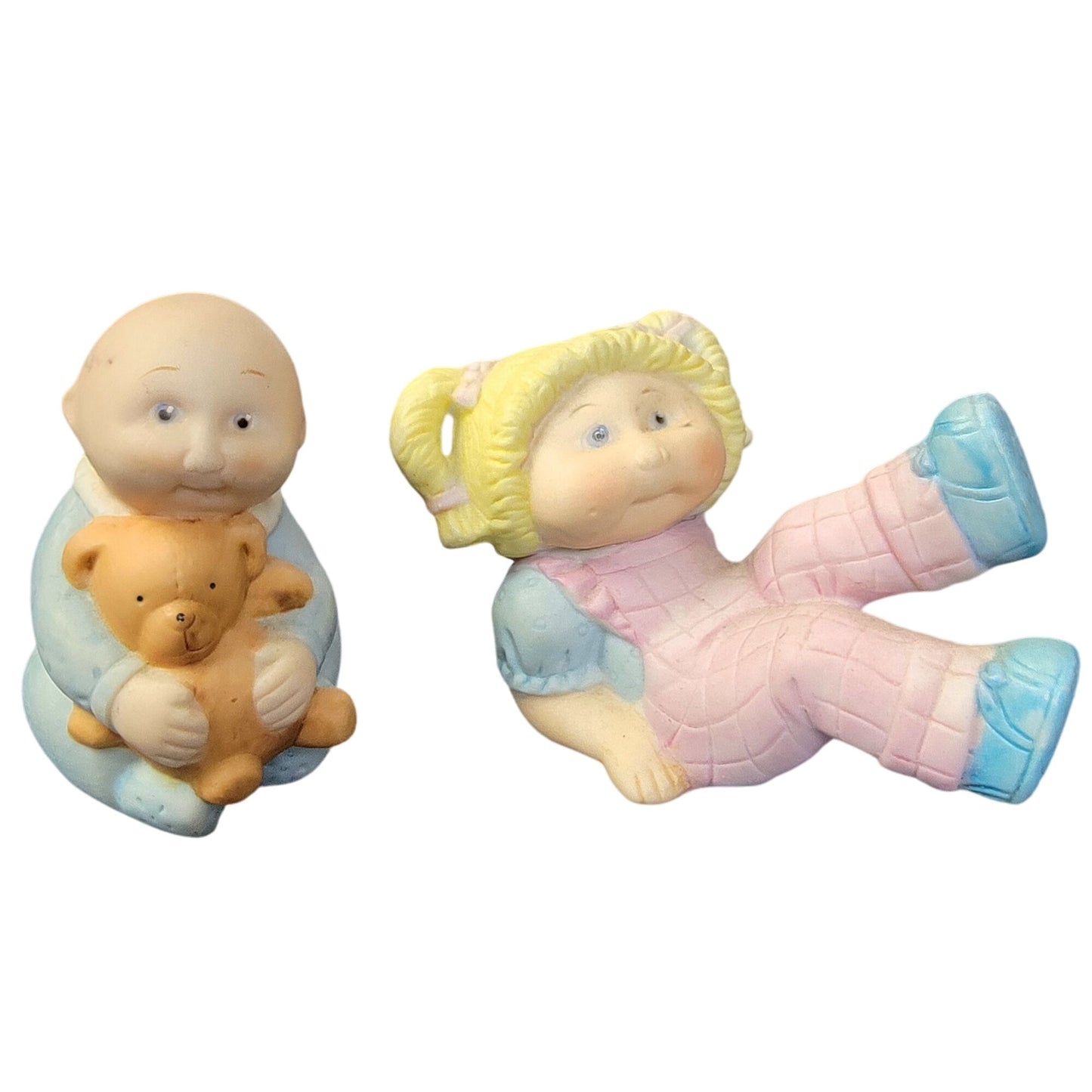Cabbage Patch Kids Vintage Porcelain Figurines Set 1984 Baby Boy Blond Girl 80s
