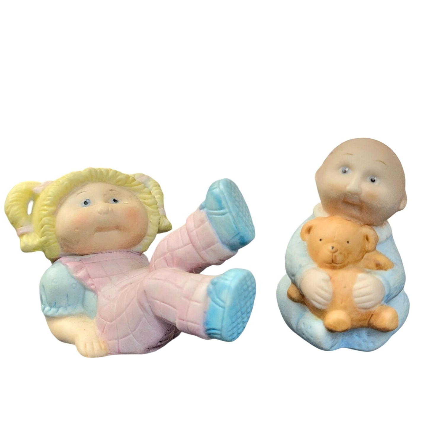 Cabbage Patch Kids Vintage Porcelain Figurines Set 1984 Baby Boy Blond Girl 80s
