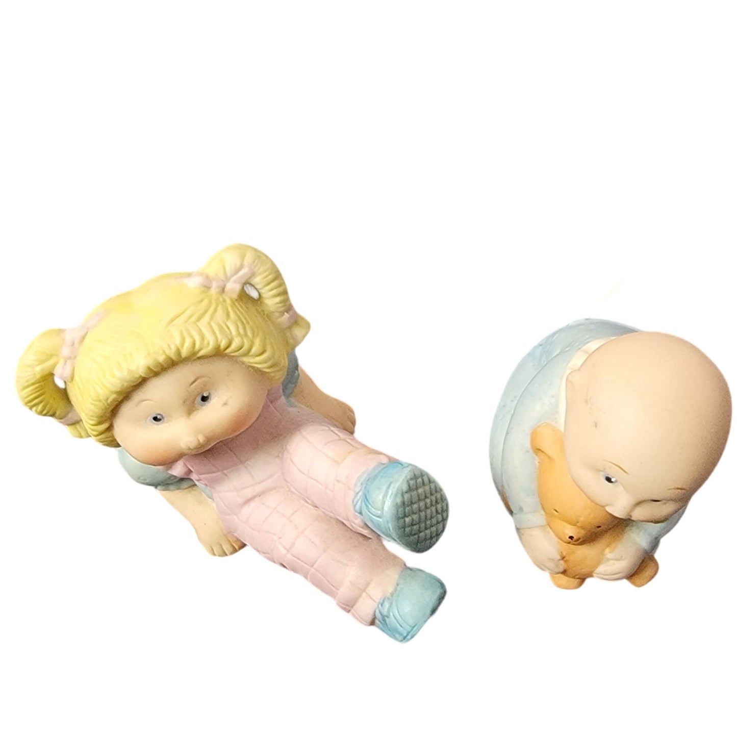 Cabbage Patch Kids Vintage Porcelain Figurines Set 1984 Baby Boy Blond Girl 80s