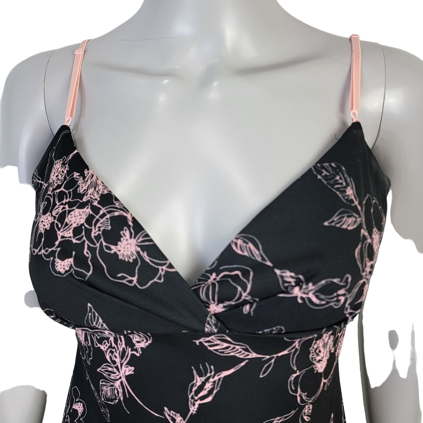 Vintage 90s Floral Dress Women Medium 8 Ruffle Knee Length Black Pink New
