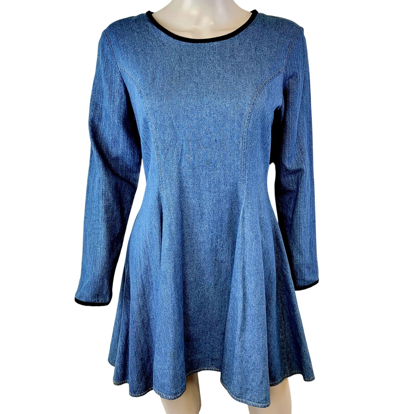 Vintage 90s Denim Mini Dress Women Small Medium Black Velvet Lace Up 70s Formal