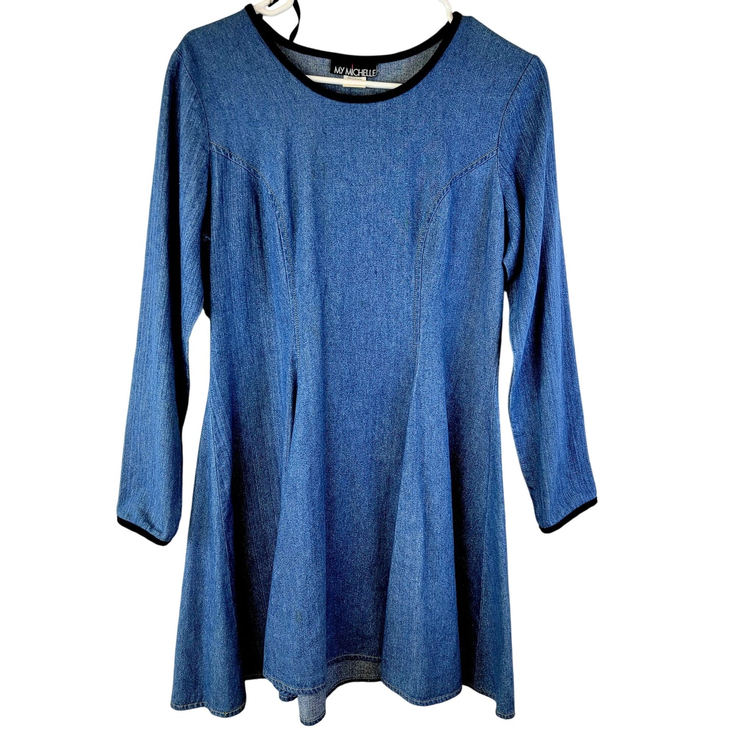 Vintage 90s Denim Mini Dress Women Small Medium Black Velvet Lace Up 70s Formal
