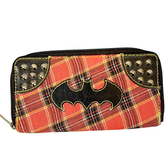 Batman Dc Comics Plaid Wallet Women Red Black Metal Stud Zip Bag Card Holder
