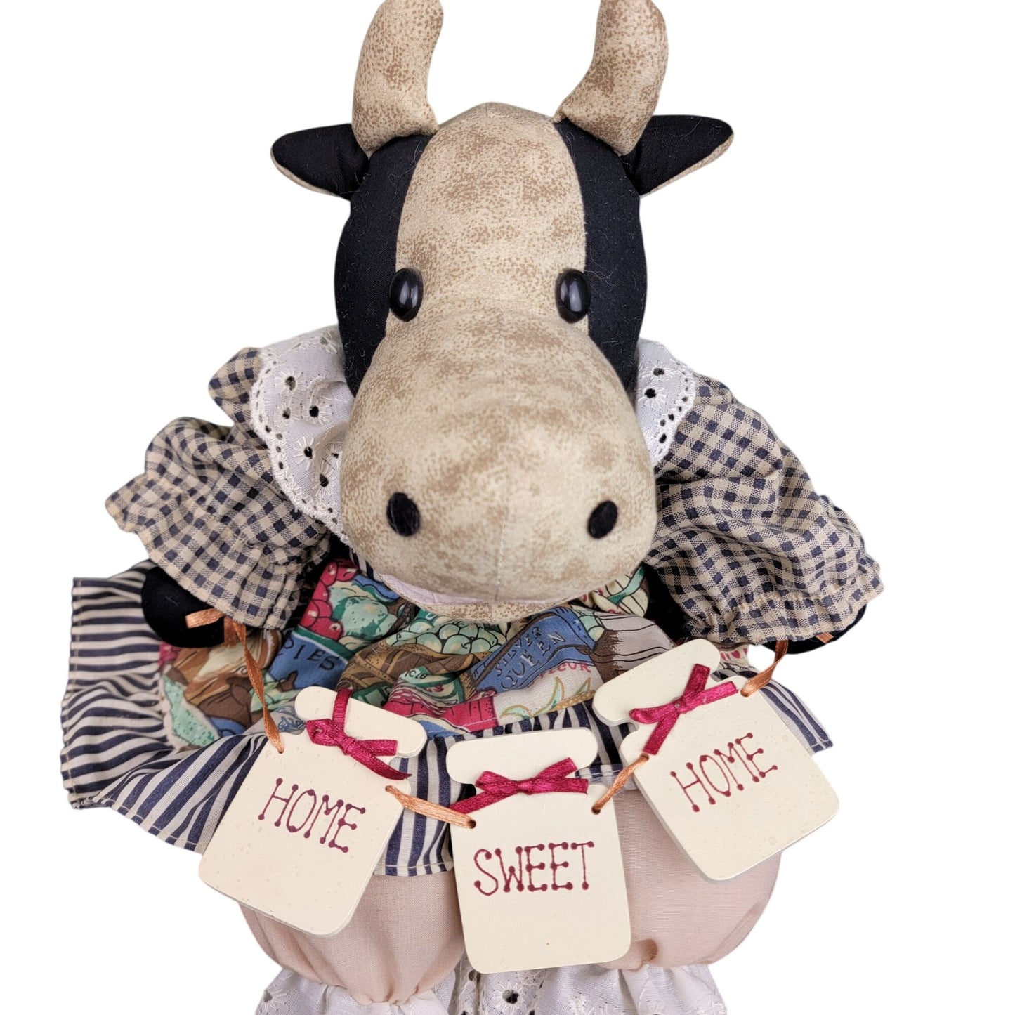 Music Playing Vintage 80s Handmade Cow Stuffed Animal Farm Home Deco
