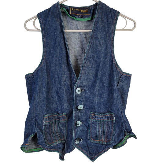 Vintage 70s Denim Vest Women Small Men 38 Button Up Jacket Top Retro 4 6 Fall S