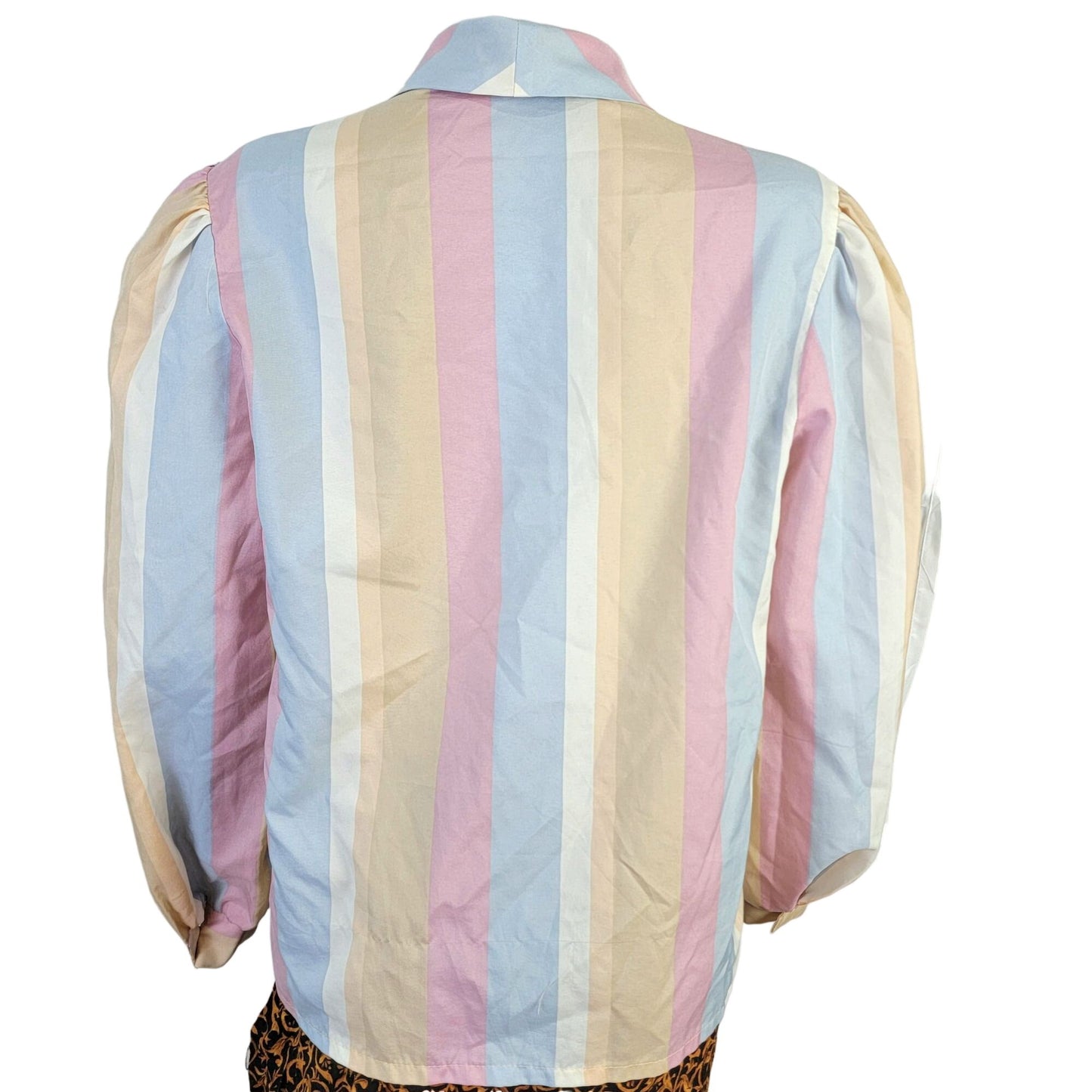 Vintage 70s Stripe Blouse Shirt Women 14 Pink Blue Retro Top