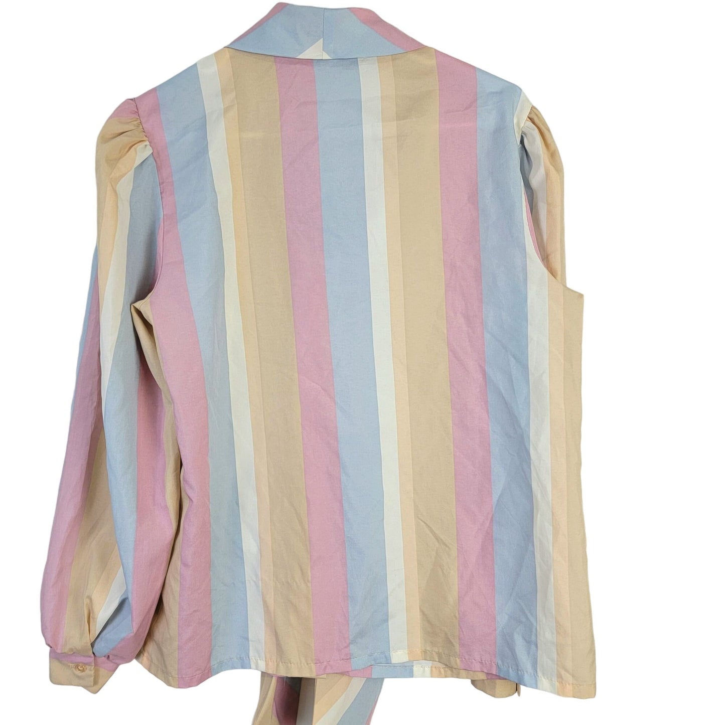 Vintage 70s Stripe Blouse Shirt Women 14 Pink Blue Retro Top