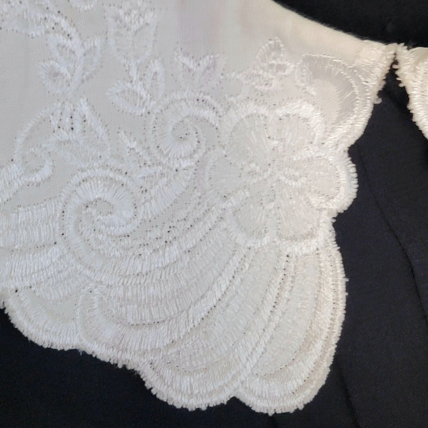 Vintage 80s Midi Dress Women 8 Black Cream Lace Collar Formal Button Fall Work