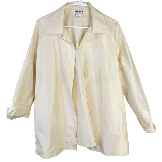 Vintage 90s 100% Silk Jacket Women Medium Cream Beige Open Coat