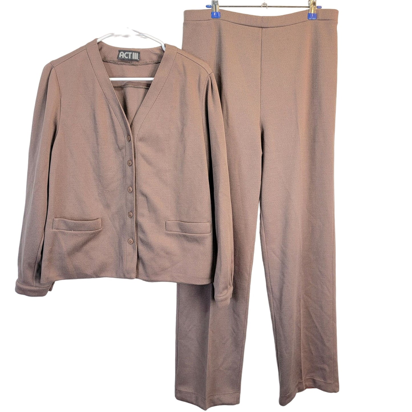 Vintage 70s Suit Women Large 14 Brown Jacket High Rise Straight Pants