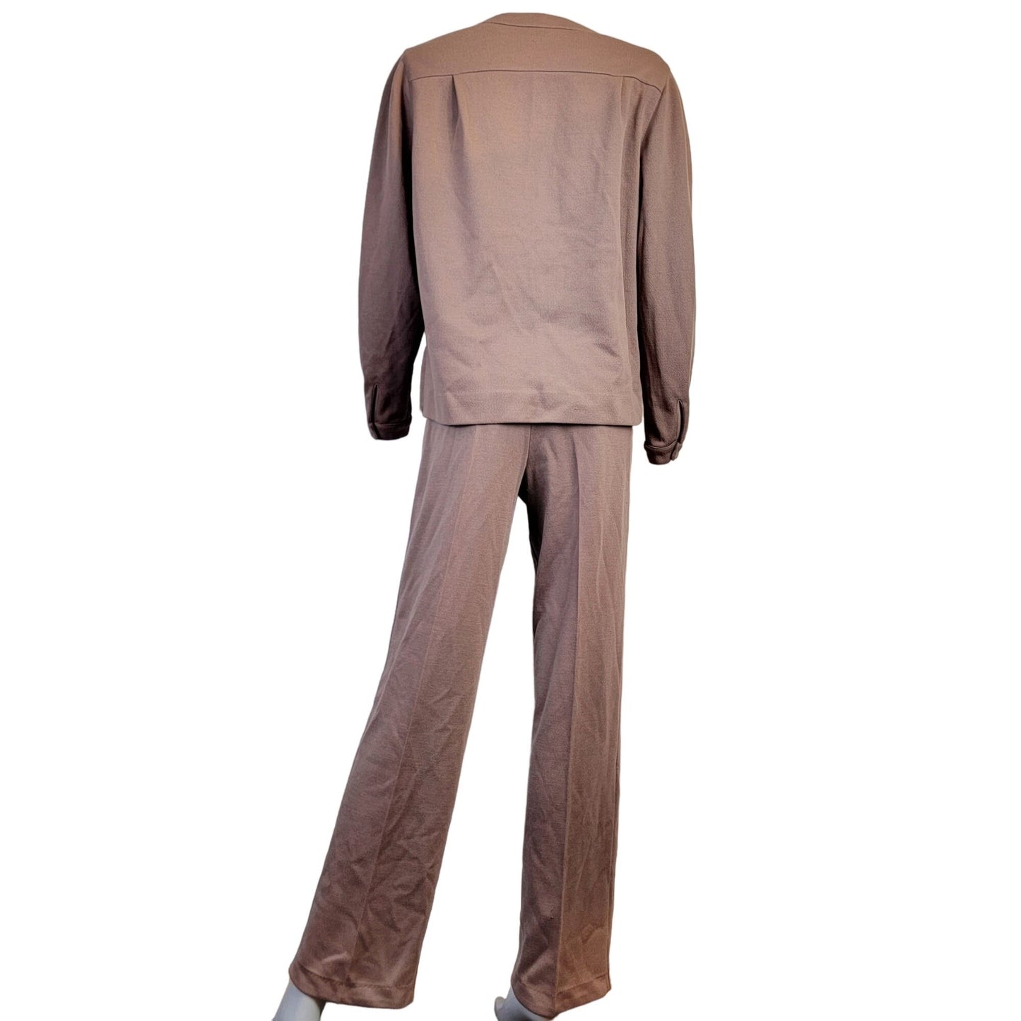 Vintage 70s Suit Women Large 14 Brown Jacket High Rise Straight Pants