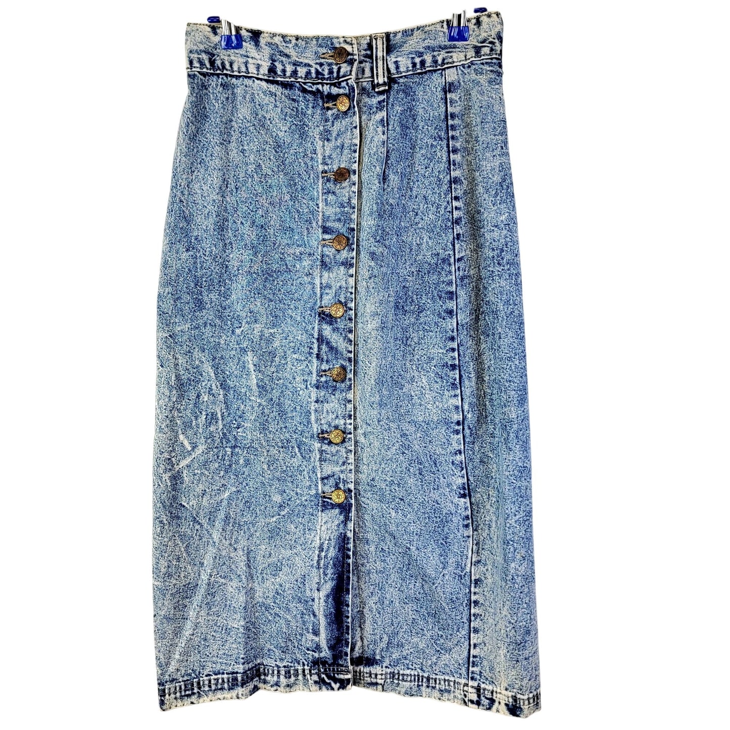 Avon Fashions Vintage 80s Denim Midi Skirt Women 28 12 Casual Button Up Blue M
