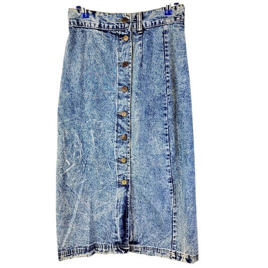 Avon Fashions Vintage 80s Denim Midi Skirt Women 28 12 Casual Button Up Blue M