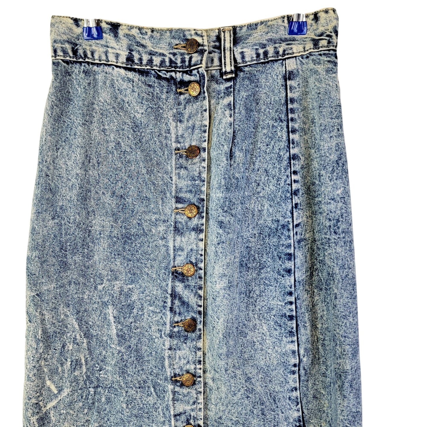 Avon Fashions Vintage 80s Denim Midi Skirt Women 28 12 Casual Button Up Blue M