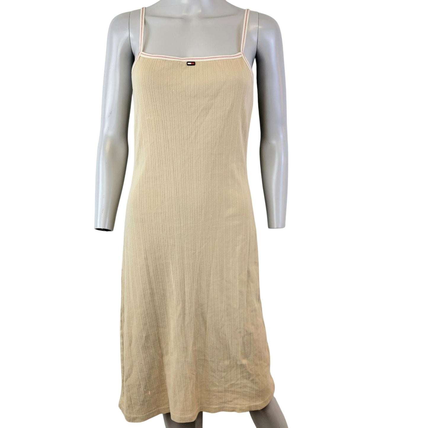 Tommy Hilfiger Vintage 90s Dress Women Medium Casual Beige Summer Y2K Tank Sun 8 Sundress