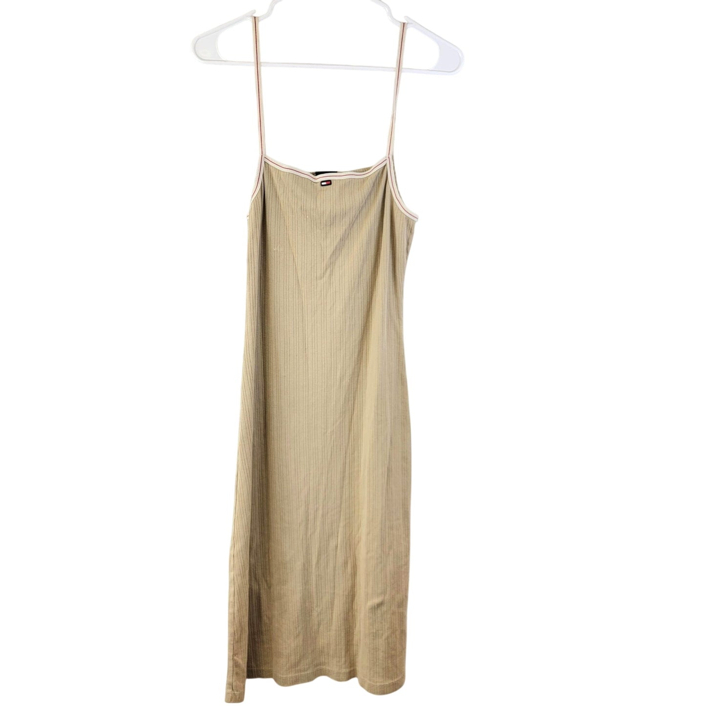 Tommy Hilfiger Vintage 90s Dress Women Medium Casual Beige Summer Y2K Tank Sun 8 Sundress