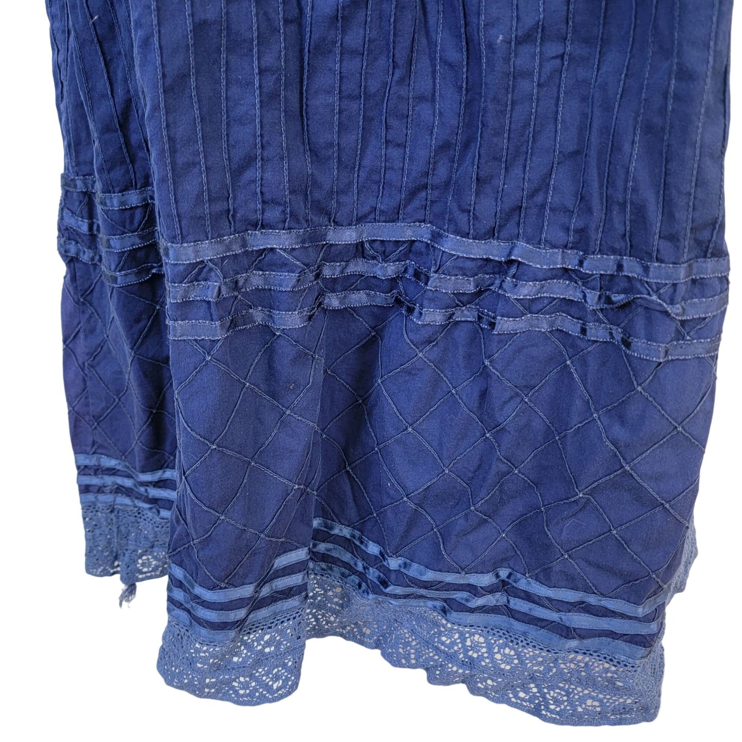 Vintage 70s Midi Dress Women Medium Embroidered Floral Bohemian Peasant 10 Blue