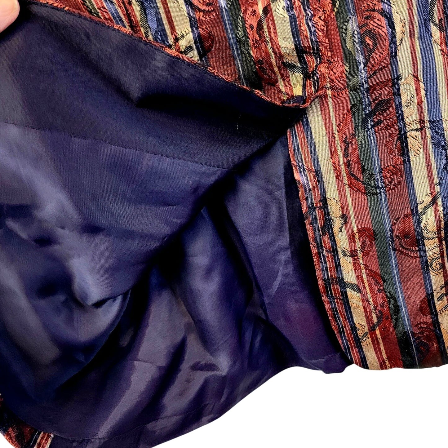 Vintage 90s Satin Stripe Vest Women Medium Paisley Blue Green Jacket Work Fall 8