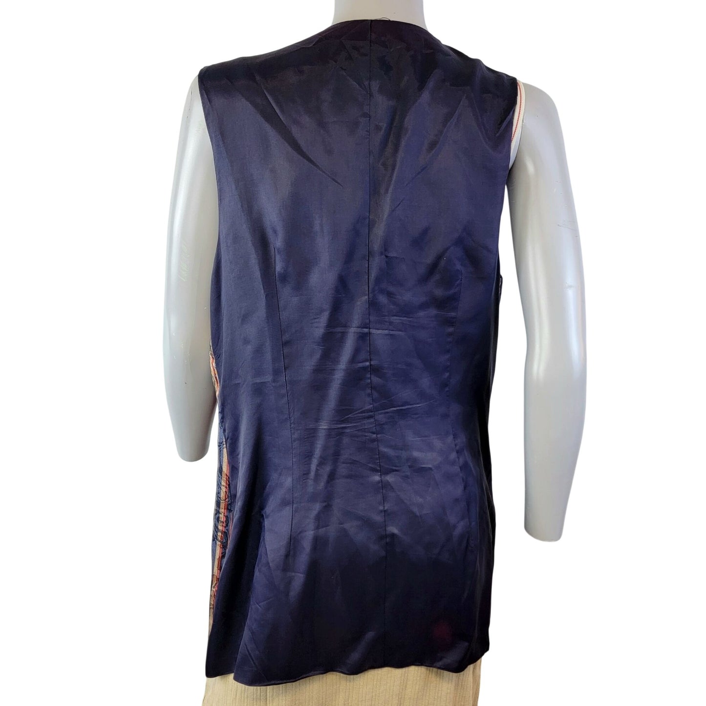 Vintage 90s Satin Stripe Vest Women Medium Paisley Blue Green Jacket Work Fall 8