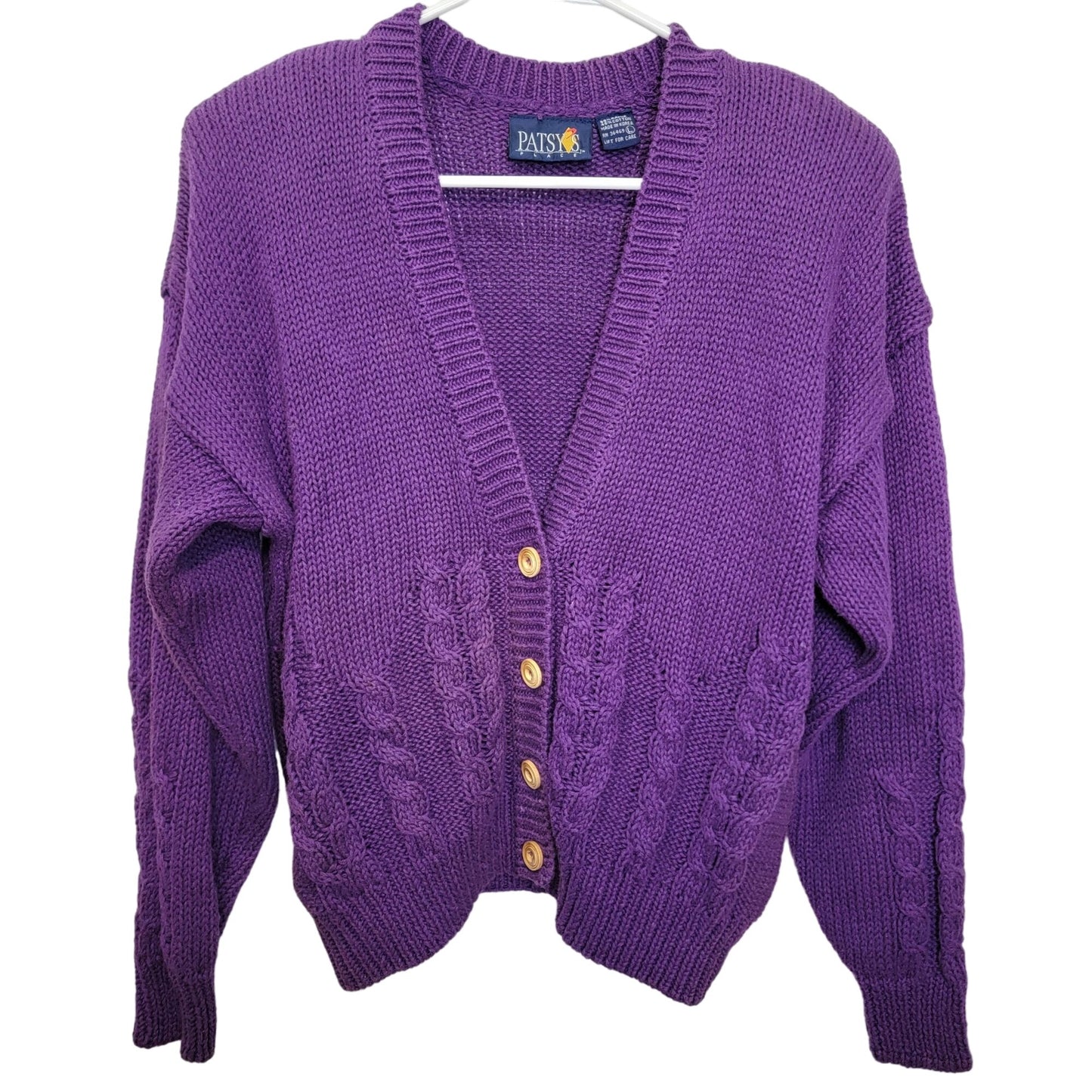 Vintage 80s Cardigan Sweater Women Large Purple