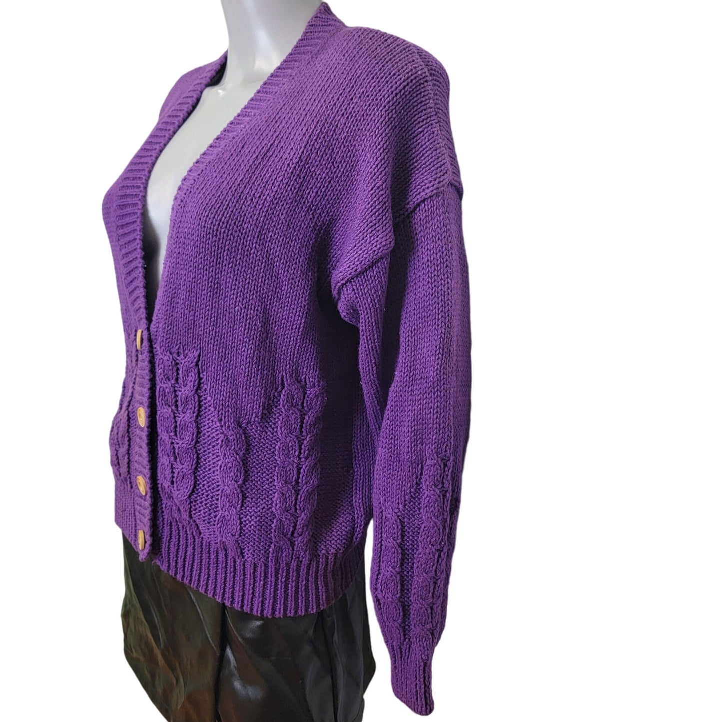 Vintage 80s Cardigan Sweater Women Large Purple