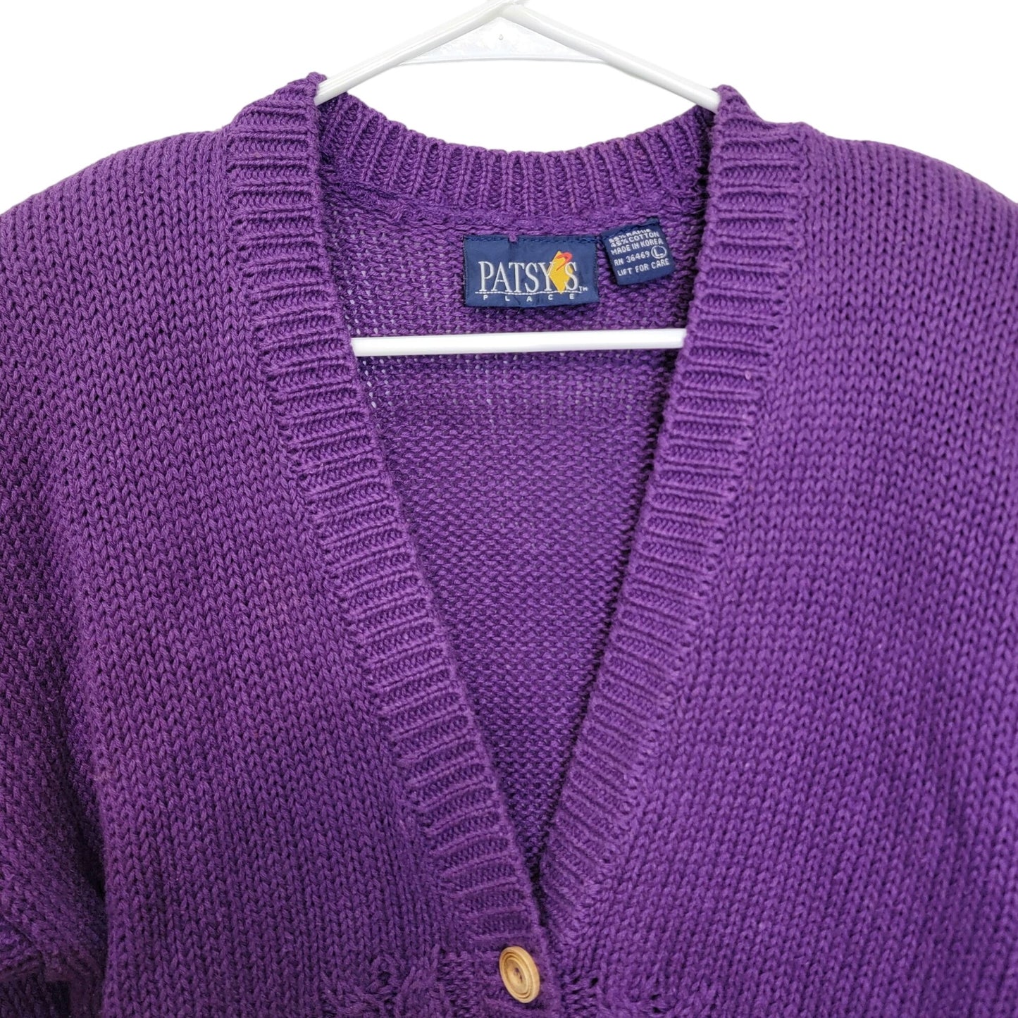 Vintage 80s Cardigan Sweater Women Large Purple
