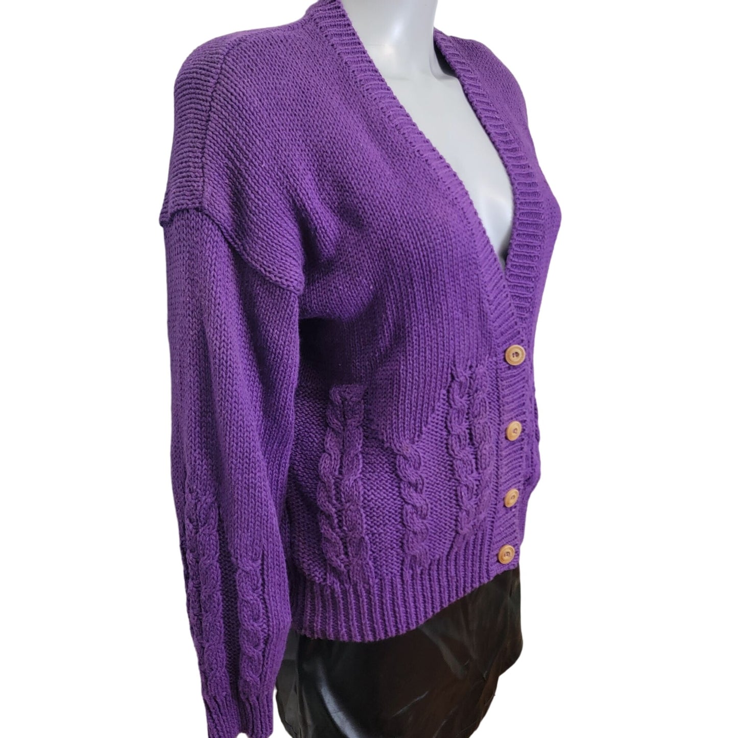 Vintage 80s Cardigan Sweater Women Large Purple