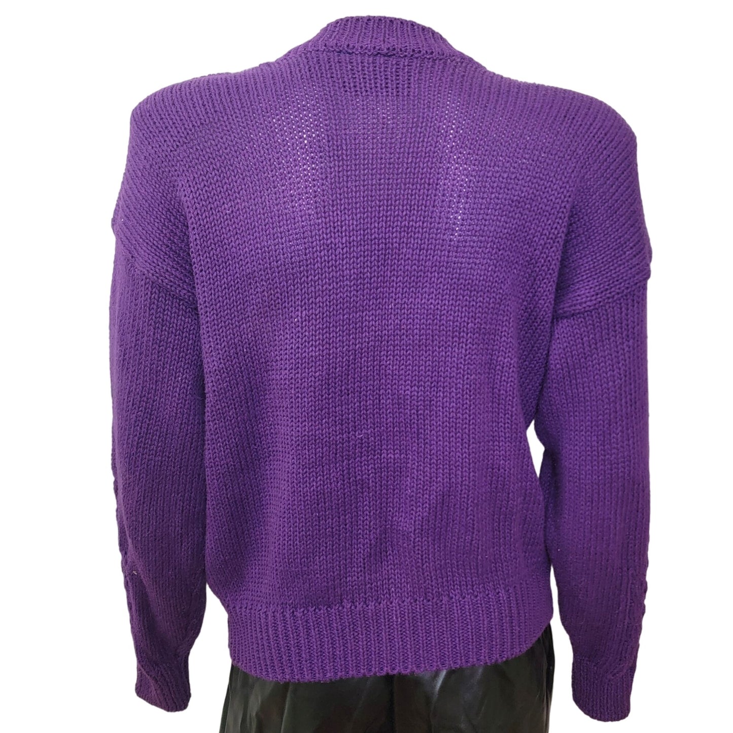 Vintage 80s Cardigan Sweater Women Large Purple