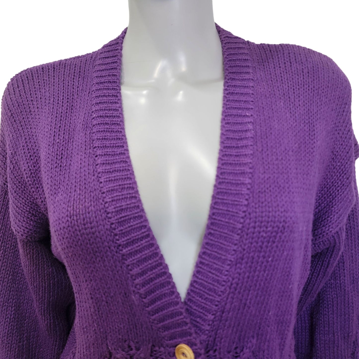 Vintage 80s Cardigan Sweater Women Large Purple