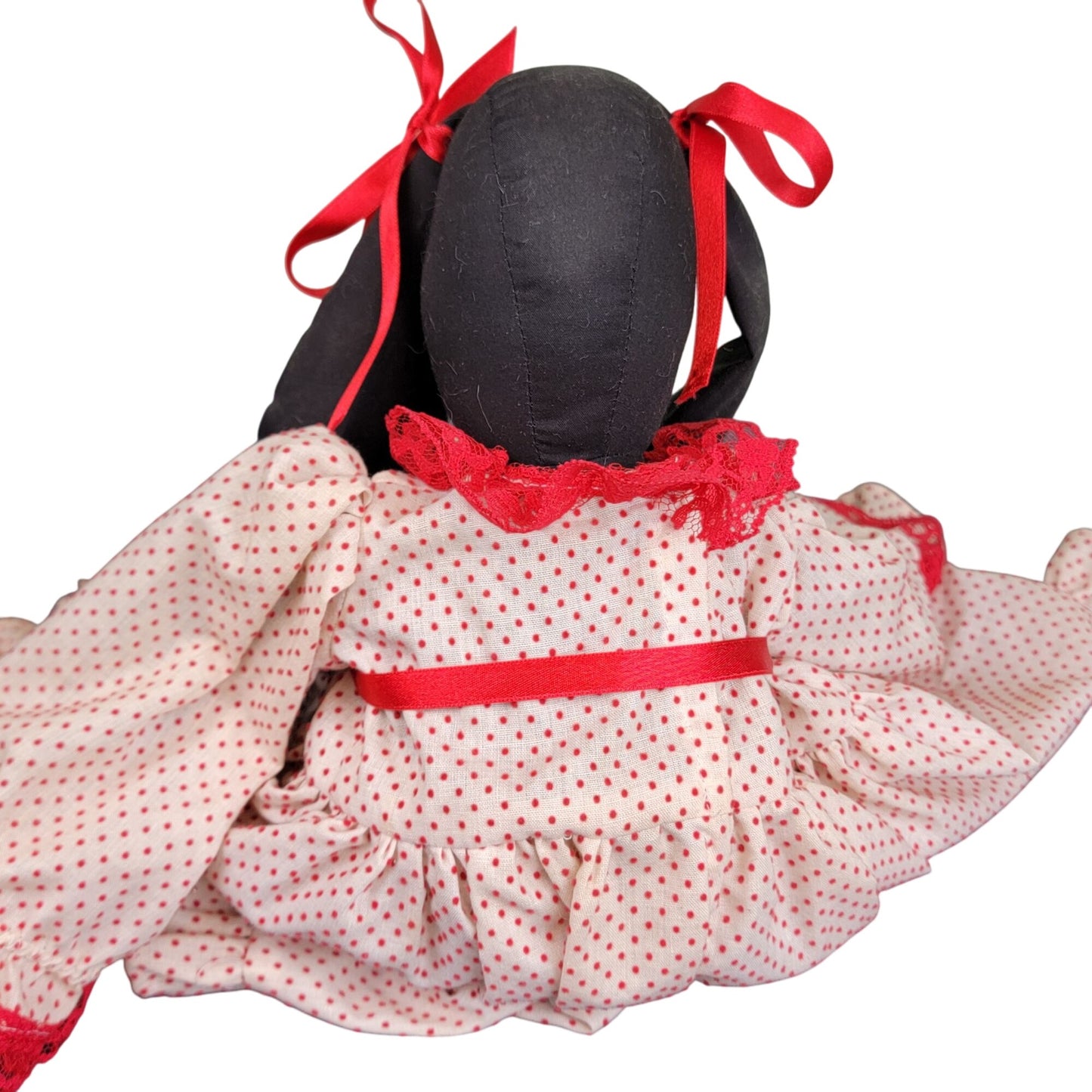 Vintage 80s Handmade Rabbit Stuffed Animal Red Black Ruffle