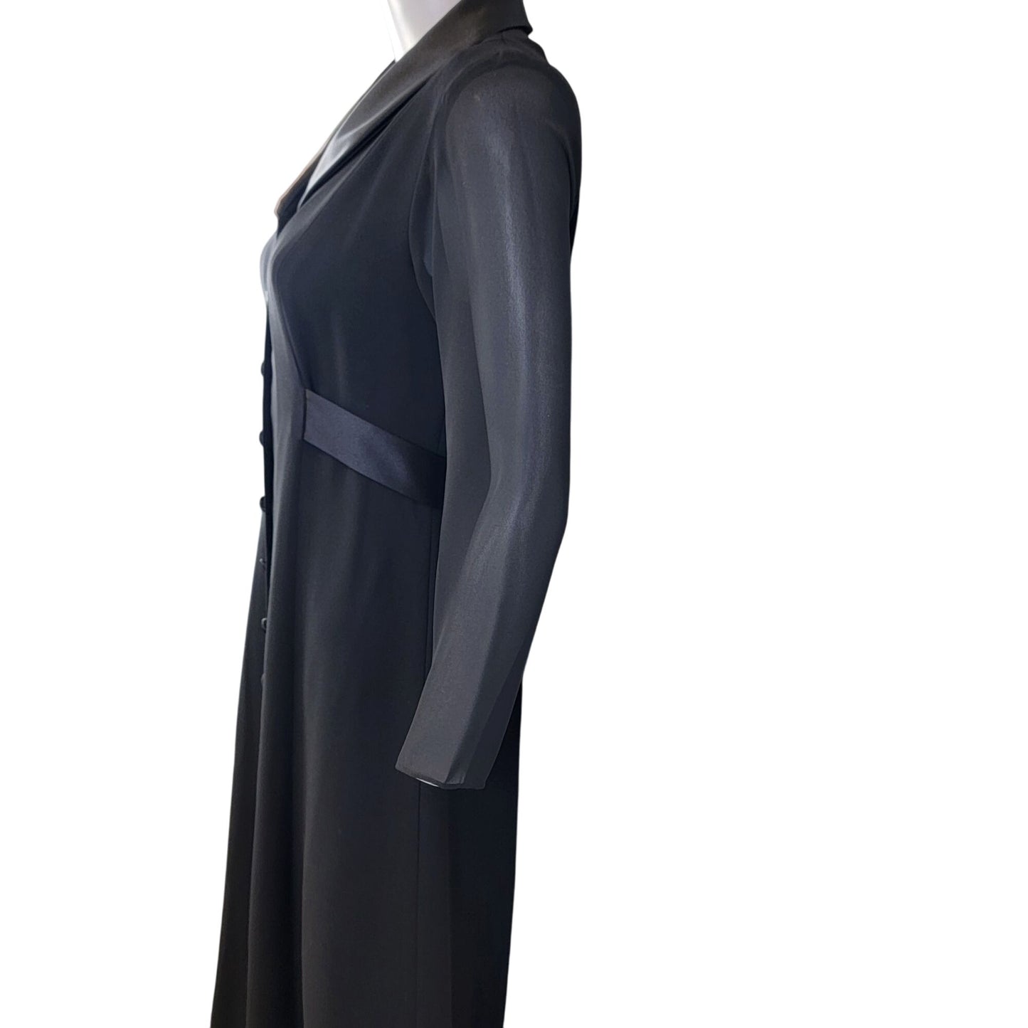 David Warren Vintage 80s Black Midi Dress Women 6 Satin Collar Formal Party Fall Halloween Gothic